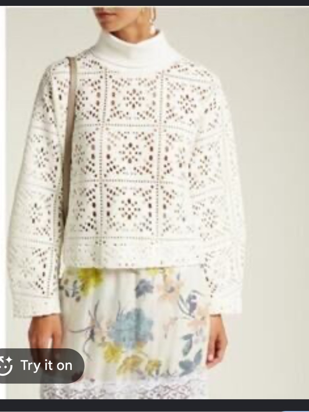 See by Chloé Women’s Open Crochet Knit Long Sleeve Turtleneck Sweater Sz XL - Picture 7 of 7